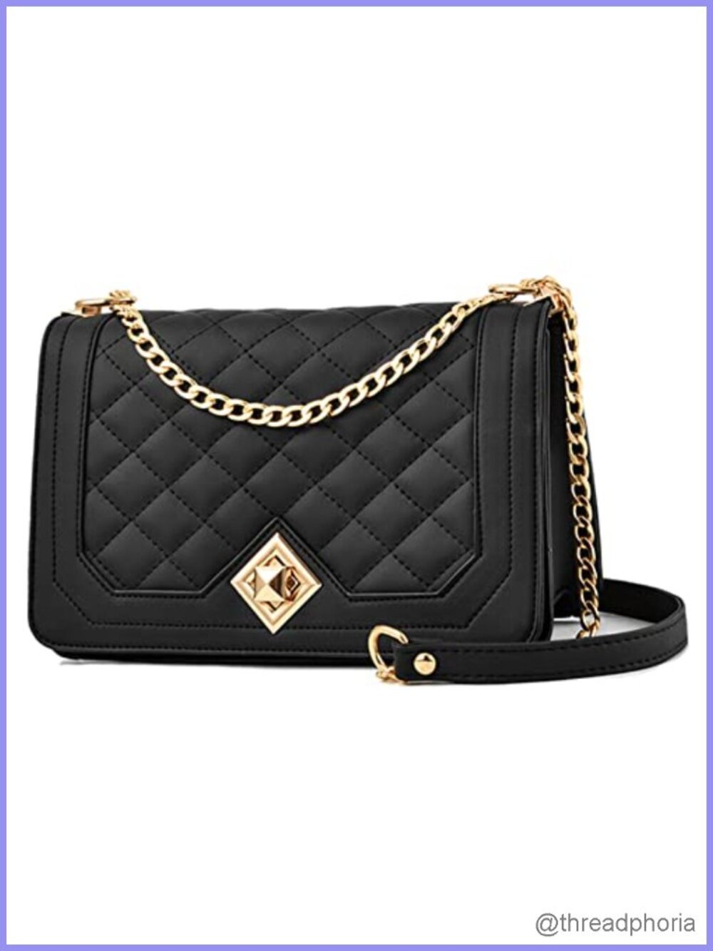 Women's Quilted Vegan Leather Crossbody Bag with Chain Strap Small Shoulder